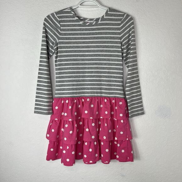 Hanna Andersson Hanna-me-down Girls Polka Dot Fucsia and Grey Dress Size US 10 - Picture 1 of 8